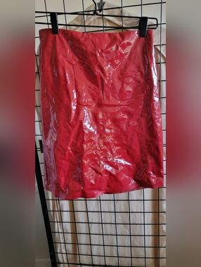 COMMANDO Red Patent Mini Skirt - Women's Shiny Pencil Skirt Size Medium
